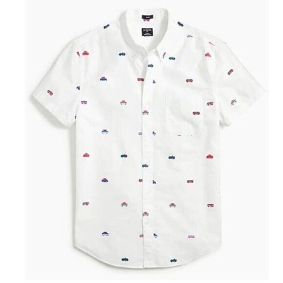 J CREW Cotton Oxford Tops Slize 2XL Slim Fit Cars Allover Print Shirt $89 - Picture 5 of 7